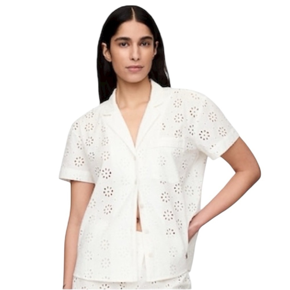 ❤️ GAP BODY White Eyelet Poplin PJ Shirt Size S
